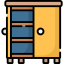 an icon of a yellow cabinet on a black background.