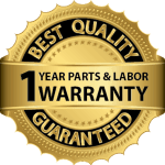 a gold badge with the words best quality 1 year parts & labor warrant.