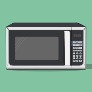 A microwave on a green background.