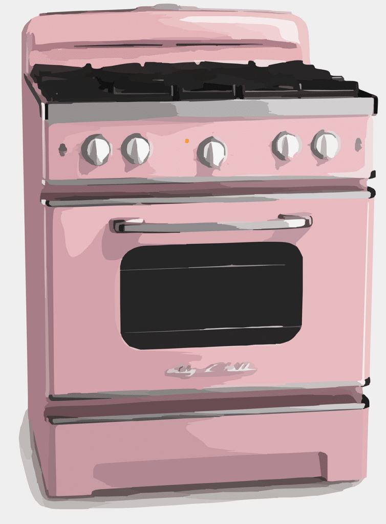 An illustration of a pink oven.
