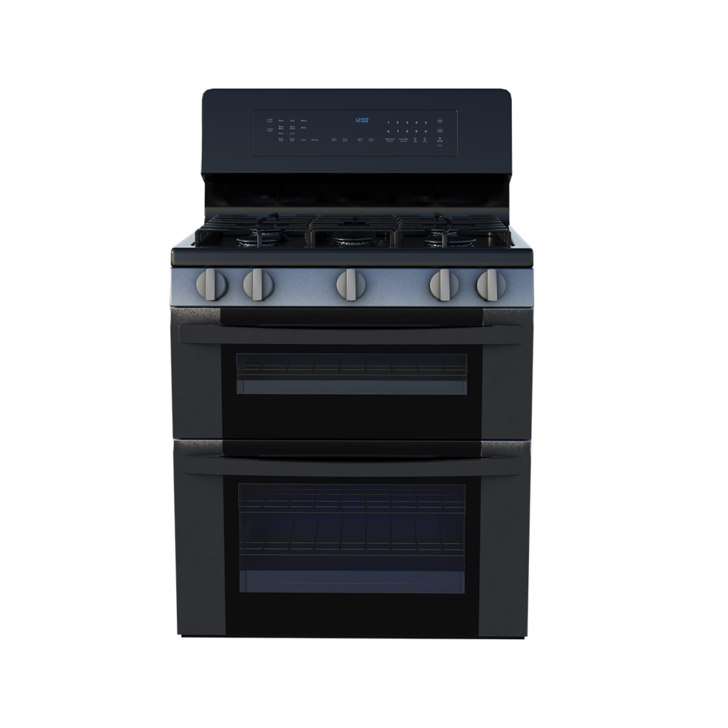 a black oven with two burners on it.