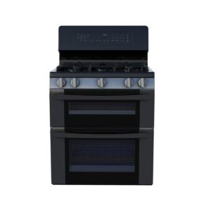 a black oven with two burners on it.