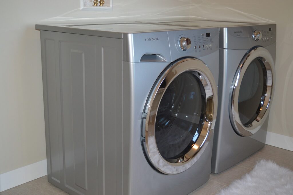 a washer and dryer in a room.