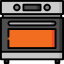 a black and orange oven icon on a black background.